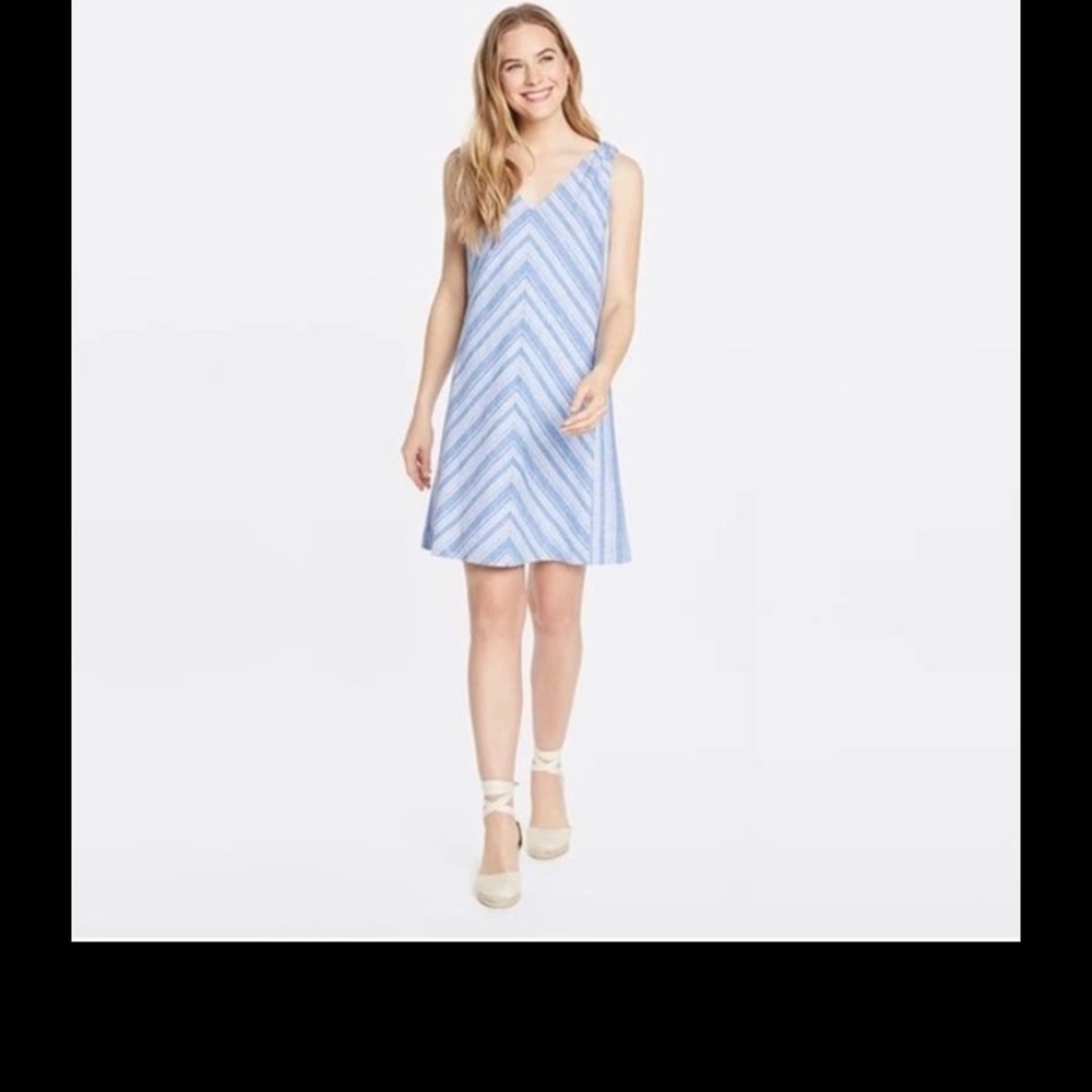 Draper James chevron print blue linen dress.